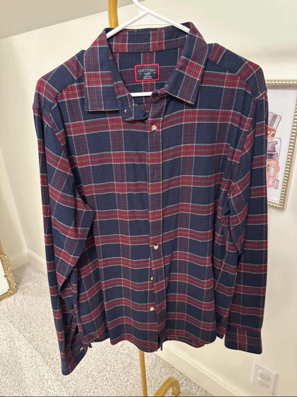 UNTUCKit Navy and Burgundy Plaid Button-Down Shirt